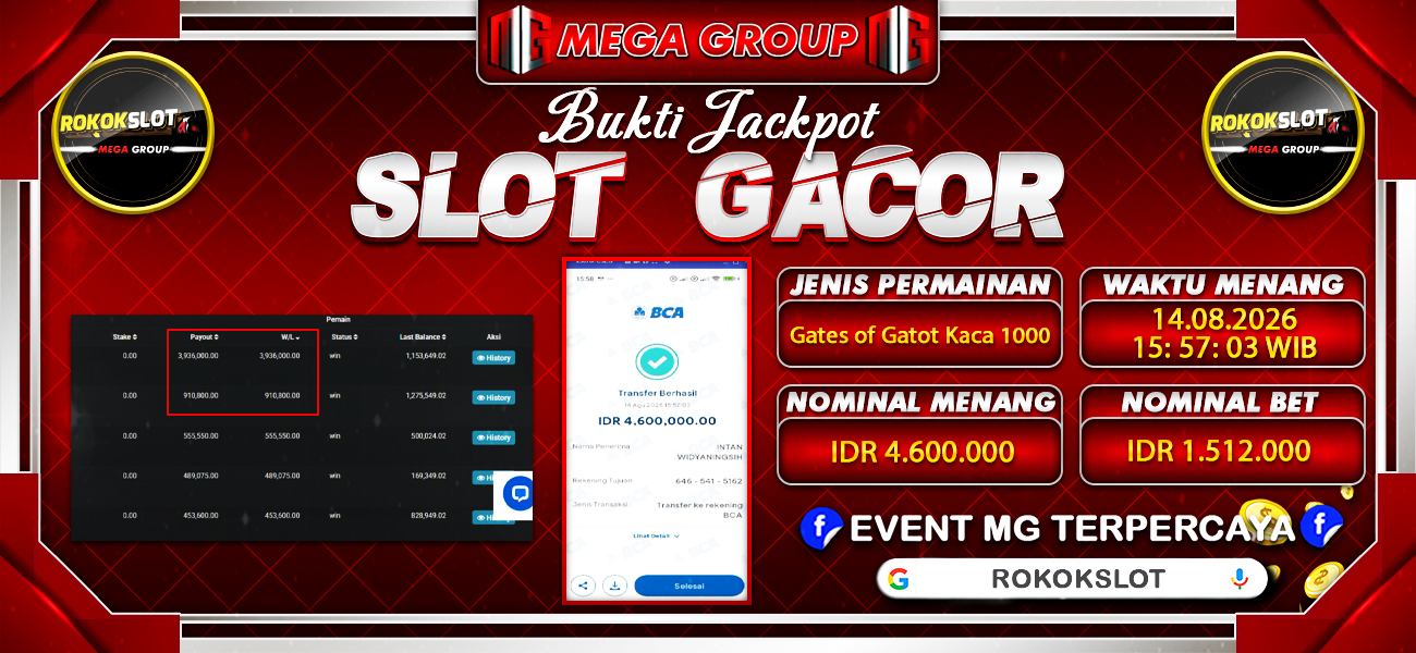 Bukti JP situs Rokokslot hari Jumat, 14 Agustus 2026