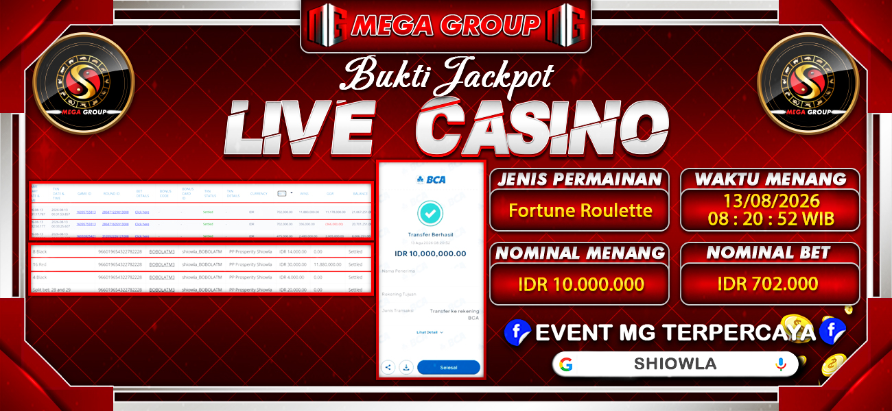 Bukti JP situs Shiowla hari Kamis, 13 Agustus 2026