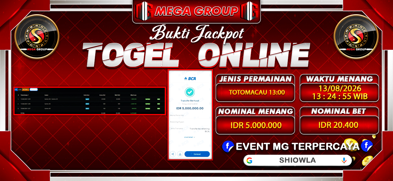 Bukti JP situs Shiowla hari Kamis, 13 Agustus 2026