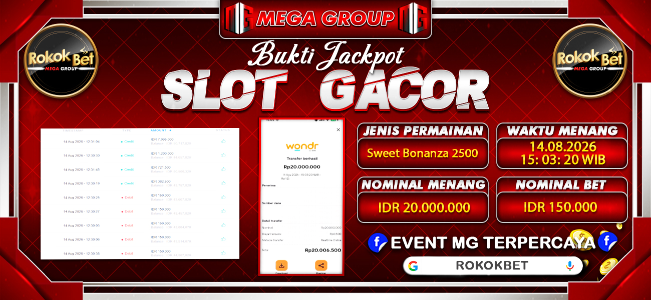 Bukti JP situs Rokokbet hari Jumat, 14 Agustus 2026