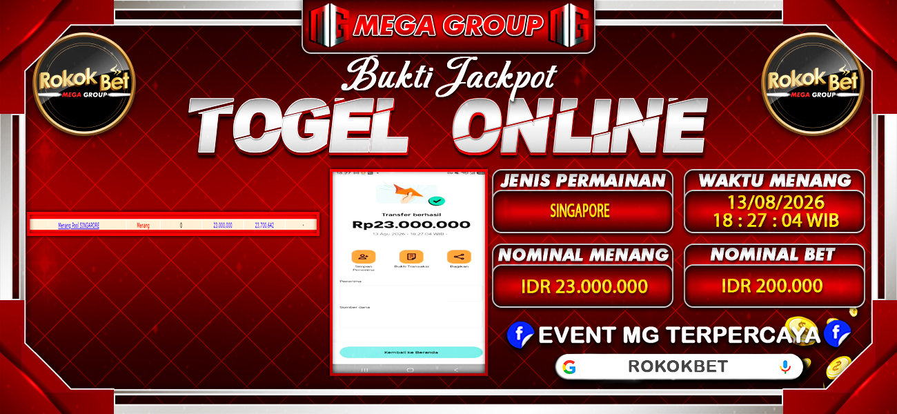 Bukti JP situs Rokokbet hari Kamis, 13 Agustus 2026
