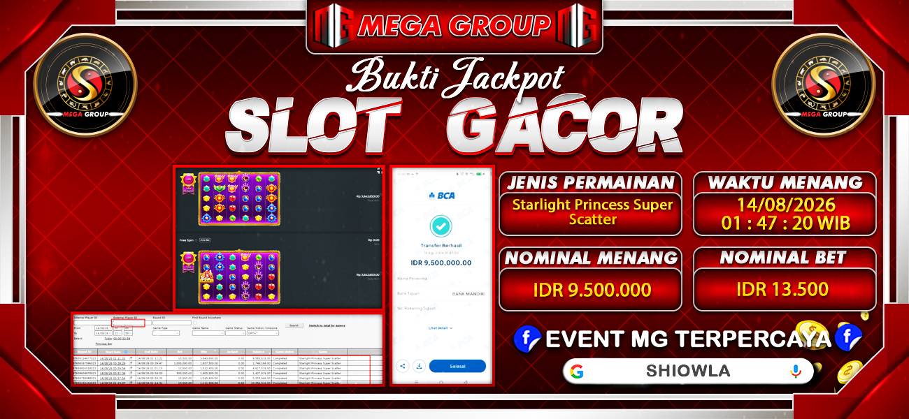 Bukti JP situs Shiowla hari Jumat, 14 Agustus 2026