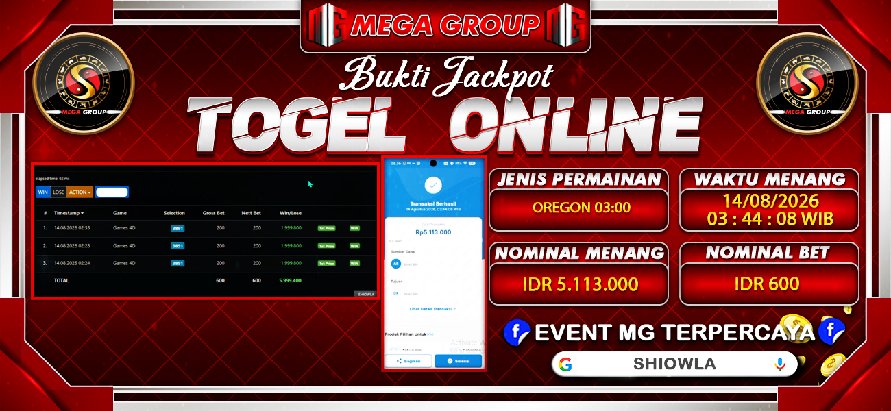 Bukti JP situs Shiowla hari Jumat, 14 Agustus 2026